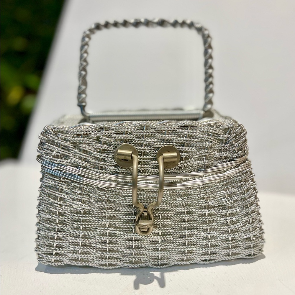 Vintage Silver Tone Woven Handbag Rare